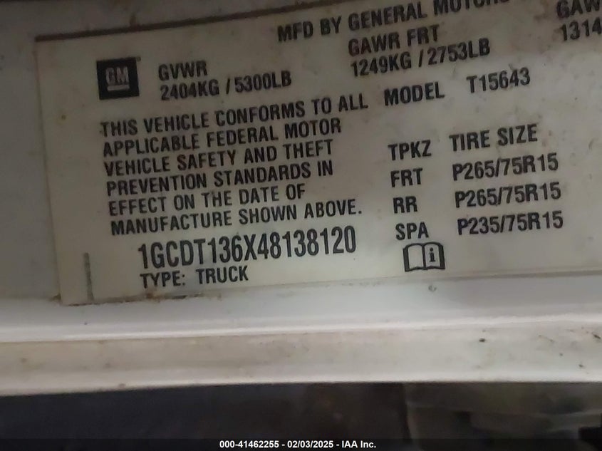 2004 Chevrolet Colorado Ls VIN: 1GCDT136X48138120 Lot: 41462255