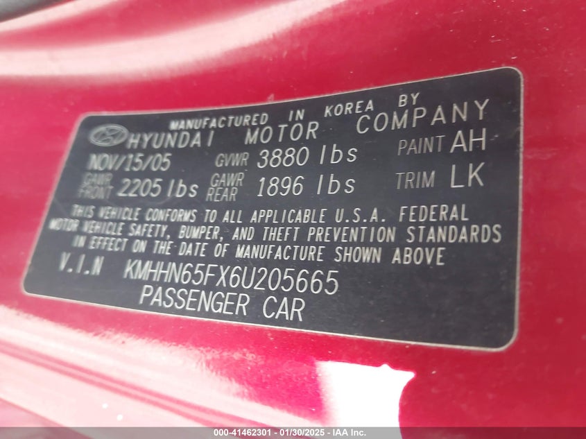 2006 HYUNDAI TIBURON VIN: KMHHN65FX6U205665