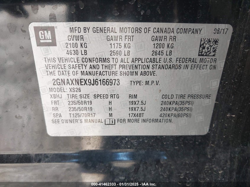 2018 CHEVROLET EQUINOX VIN: 2GNAXNEX9J6166973