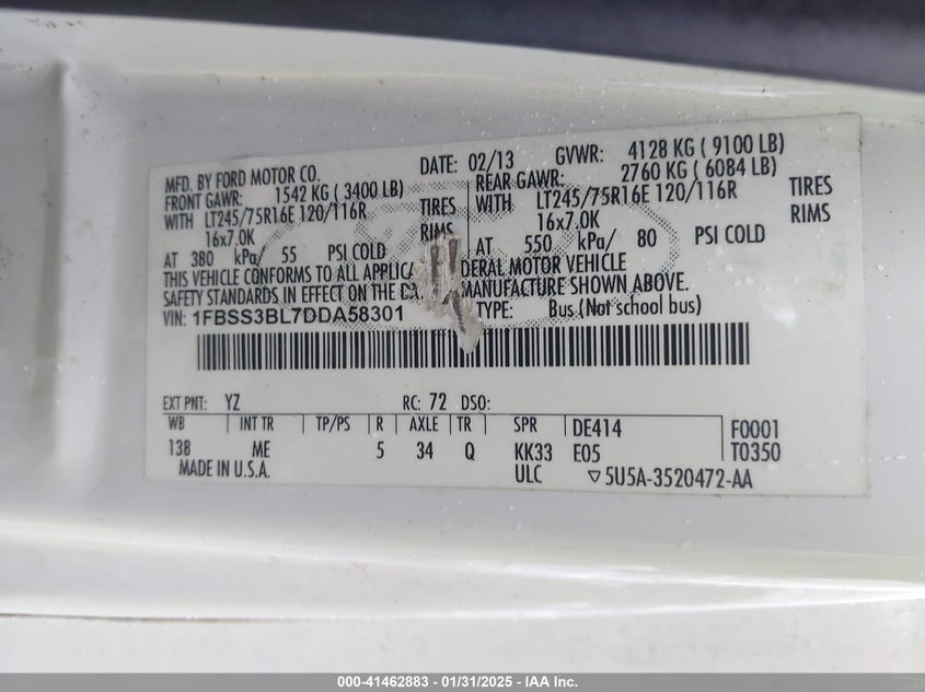 2013 FORD E-350 SUPER DUTY XLT - 1FBSS3BL7DDA58301