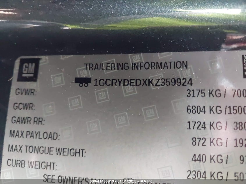 2019 CHEVROLET SILVERADO 1500 LT - 1GCRYDEDXKZ359924