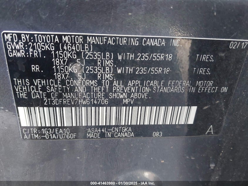 2017 TOYOTA RAV4 LIMITED - 2T3DFREV7HW614706