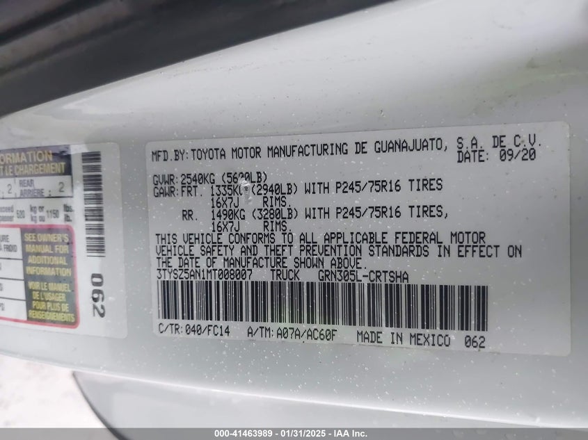 2021 TOYOTA TACOMA SR5 V6 - 3TYSZ5AN1MT008007