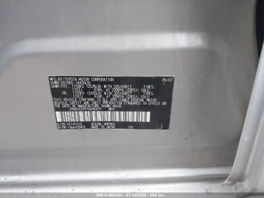 2007 Toyota Rav4 VIN: JTMZD33V976045479 Lot: 41464354