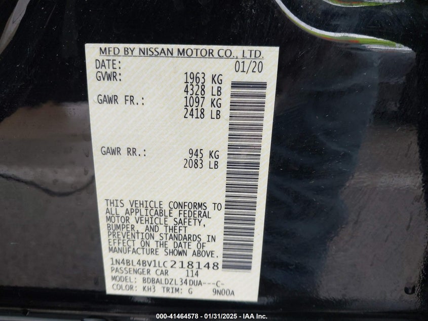 2020 NISSAN ALTIMA S FWD - 1N4BL4BV1LC218148