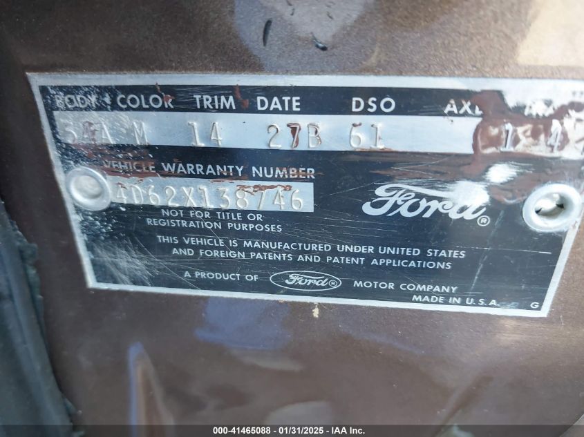 1964 Ford Galaxie VIN: 4D62X138746 Lot: 41465088