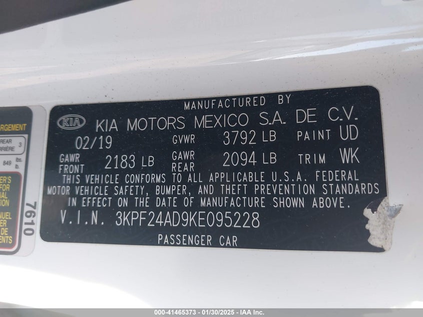 2019 KIA FORTE VIN: 3KPF24AD9KE095228