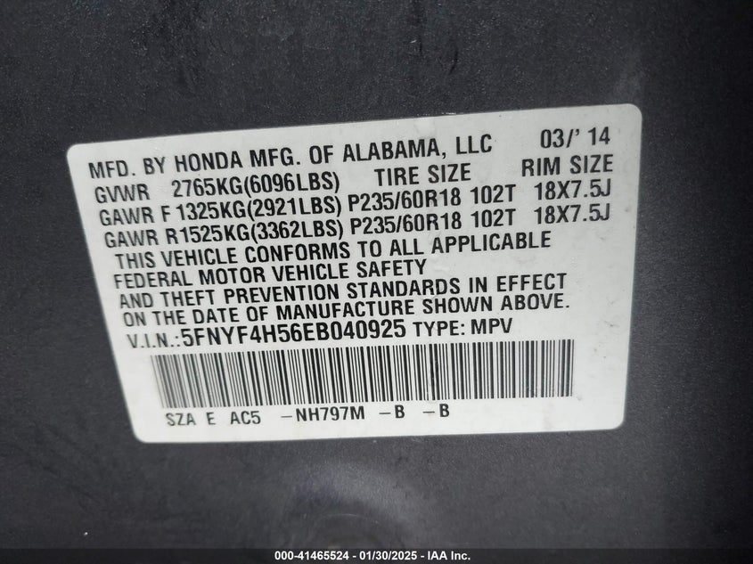 2014 HONDA PILOT EX-L - 5FNYF4H56EB040925