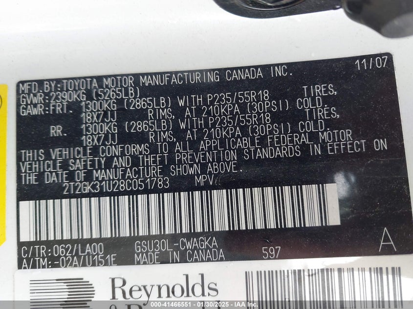 2008 Lexus Rx 350 VIN: 2T2GK31U28C051783 Lot: 41466551