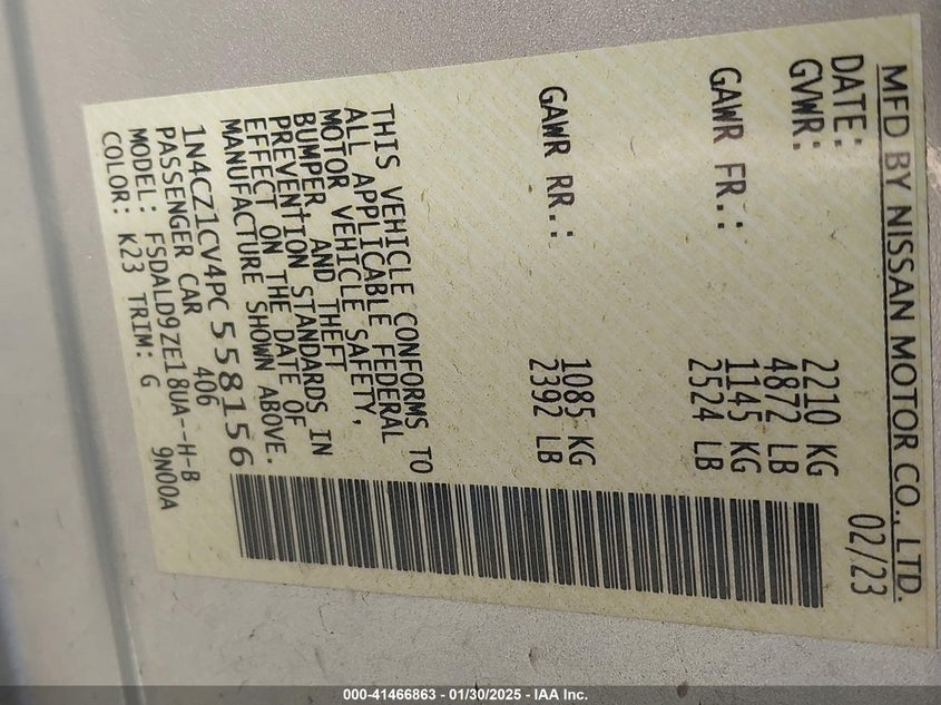 2023 NISSAN LEAF SV PLUS 60 KWH - 1N4CZ1CV4PC558156