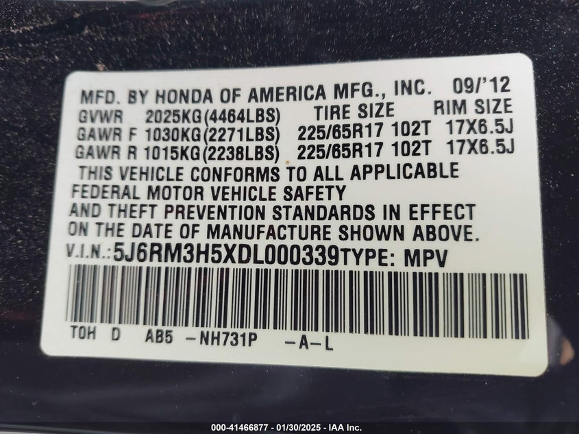 2013 HONDA CR-V EX - 5J6RM3H5XDL000339