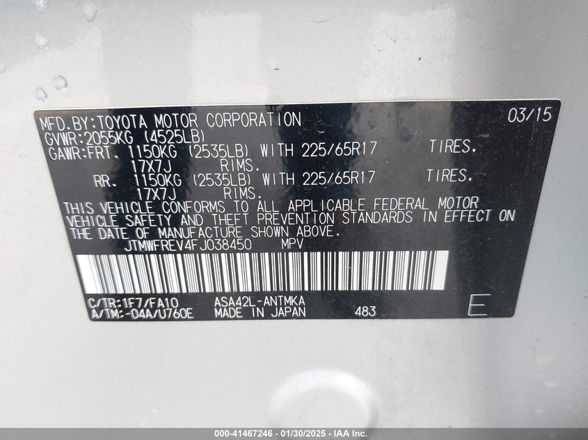 2015 TOYOTA RAV4 XLE - JTMWFREV4FJ038450