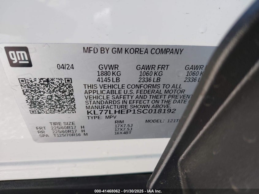 2025 Chevrolet Trax Fwd Lt VIN: KL77LHEP1SC018192 Lot: 41468062