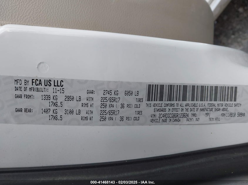 2016 Dodge Grand Caravan Sxt VIN: 2C4RDGCG8GR123624 Lot: 41468143