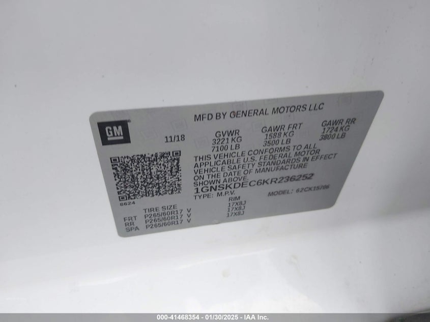 2019 CHEVROLET TAHOE COMMERCIAL FLEET - 1GNSKDEC6KR236252