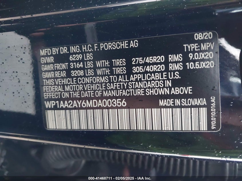 2021 PORSCHE CAYENNE - WP1AA2AY6MDA00356