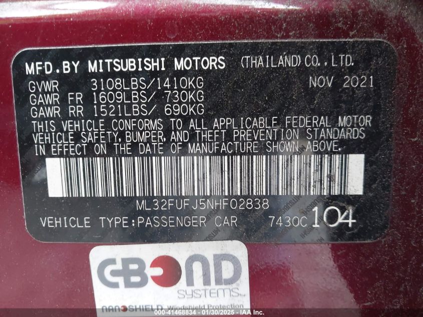 2022 MITSUBISHI MIRAGE G4 ES - ML32FUFJ5NHF02838