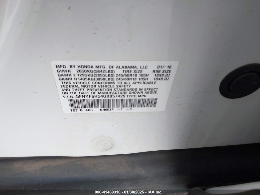 2016 HONDA PILOT EX-L - 5FNYF6H54GB057429