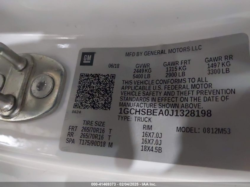 2018 Chevrolet Colorado Wt VIN: 1GCHSBEA0J1328198 Lot: 41469373