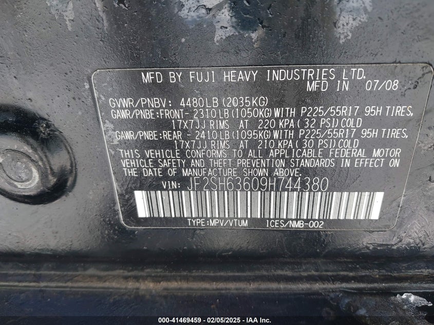 2009 Subaru Forester 2.5X VIN: JF2SH63609H744380 Lot: 41469459