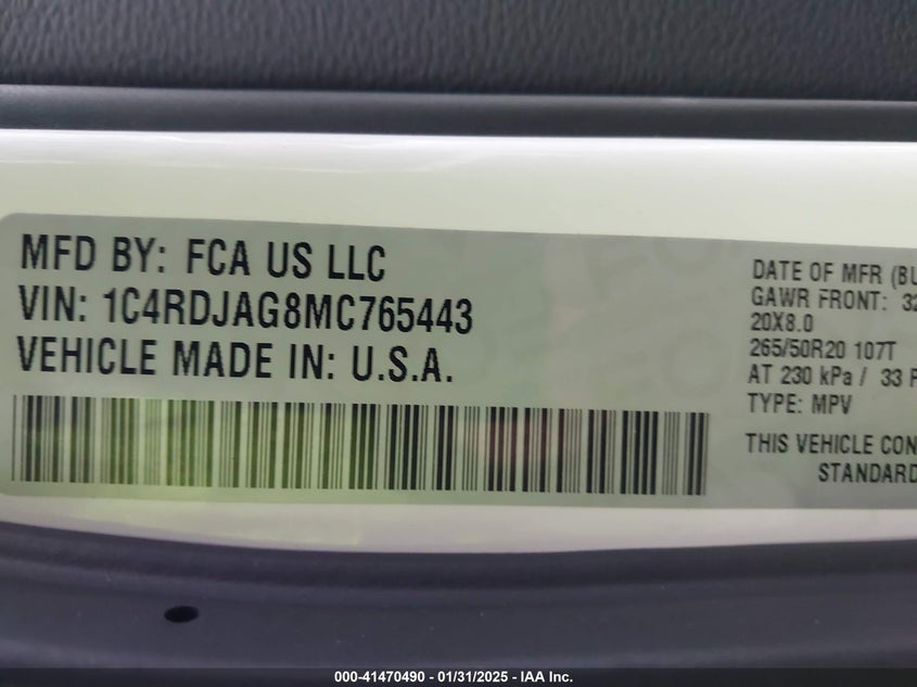 2021 DODGE DURANGO SXT PLUS AWD - 1C4RDJAG8MC765443