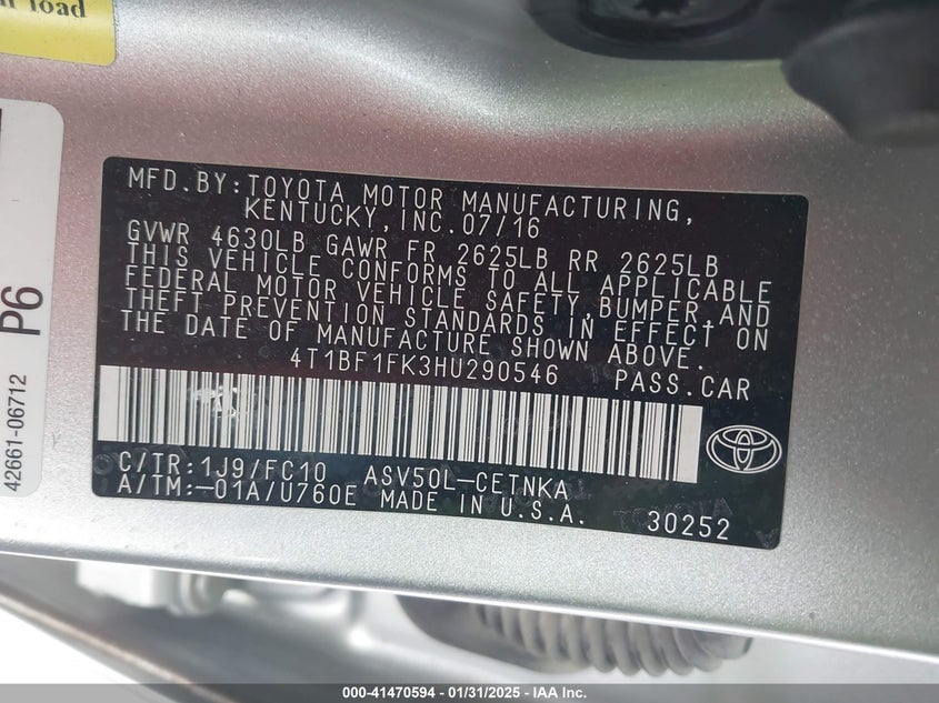 2017 TOYOTA CAMRY LE - 4T1BF1FK3HU290546