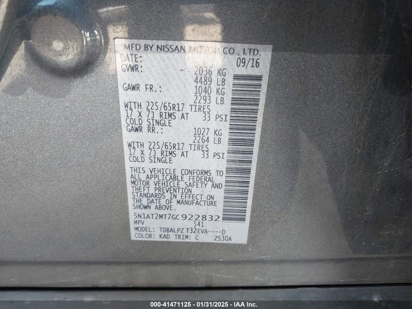 2016 NISSAN ROGUE S - 5N1AT2MT7GC922832