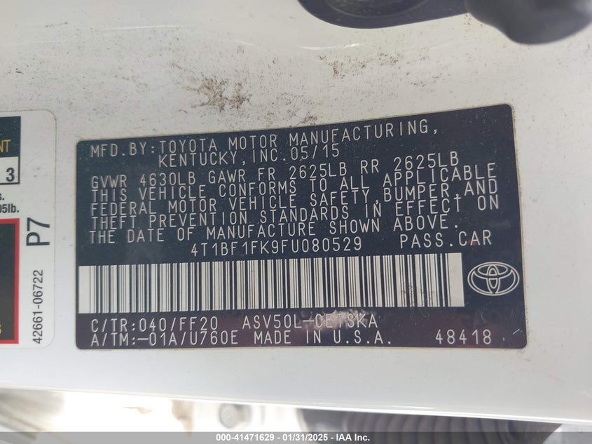 2015 TOYOTA CAMRY VIN: 4T1BF1FK9FU080529