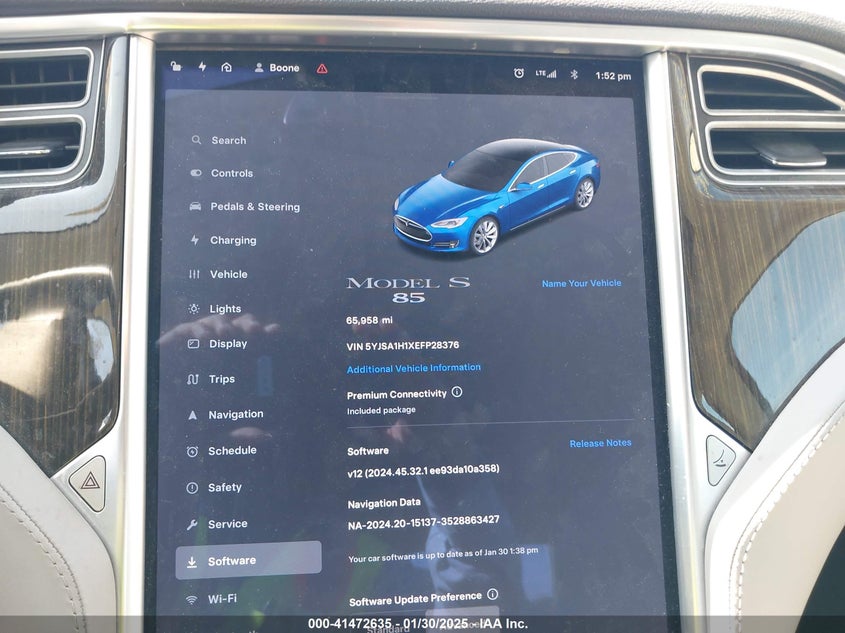 2014 TESLA MODEL S VIN: 5YJSA1H1XEFP28376