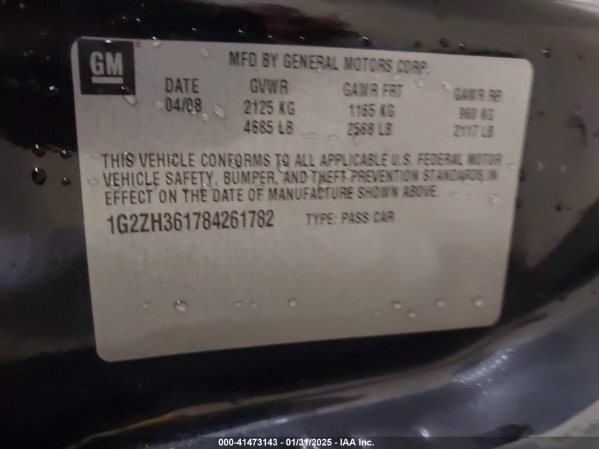 2008 PONTIAC G6 VIN: 1G2ZH361784261782