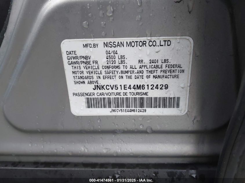 2004 Infiniti G35 VIN: JNKCV51E44MB12429 Lot: 41474561