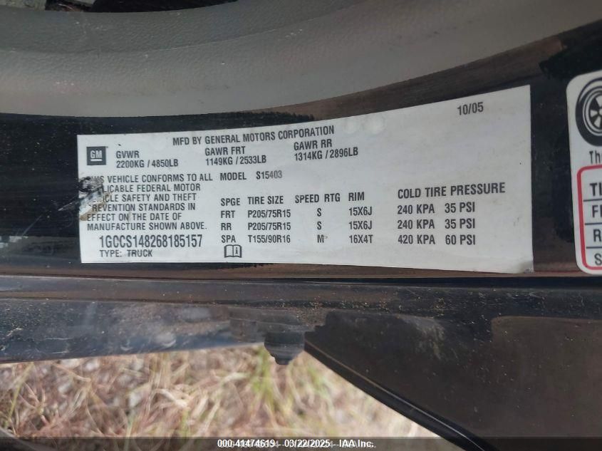 2006 Chevrolet Colorado Work Truck VIN: 1GCCS148268185157 Lot: 41474619