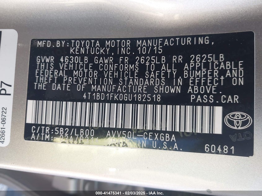 2016 TOYOTA CAMRY HYBRID XLE - 4T1BD1FK0GU182518