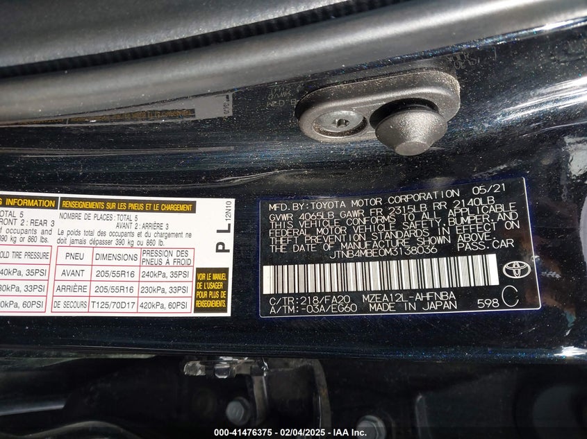 2021 TOYOTA COROLLA SE - JTNB4MBE0M3138036