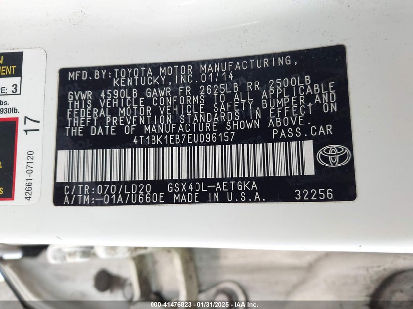 2014 TOYOTA AVALON LIMITED/XLE/XLE PREMIUM/XLE TOURING - 4T1BK1EB7EU096157