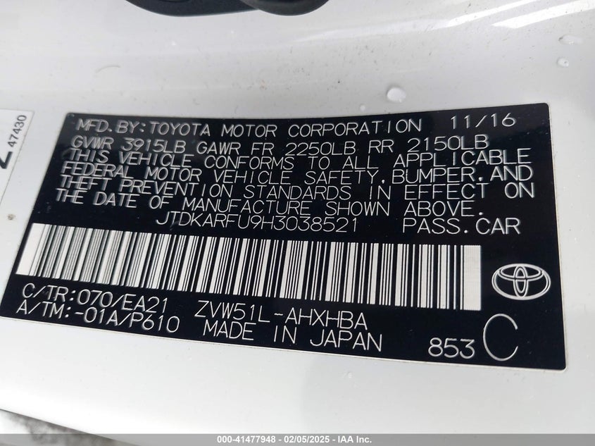 2017 TOYOTA PRIUS THREE TOURING - JTDKARFU9H3038521