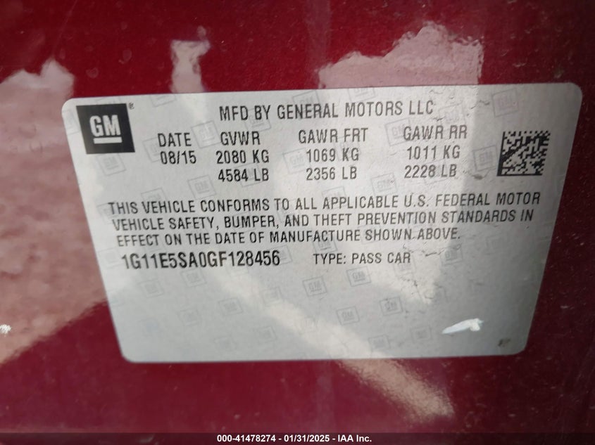 2016 CHEVROLET MALIBU LIMITED VIN: 1G11E5SA0GF128456