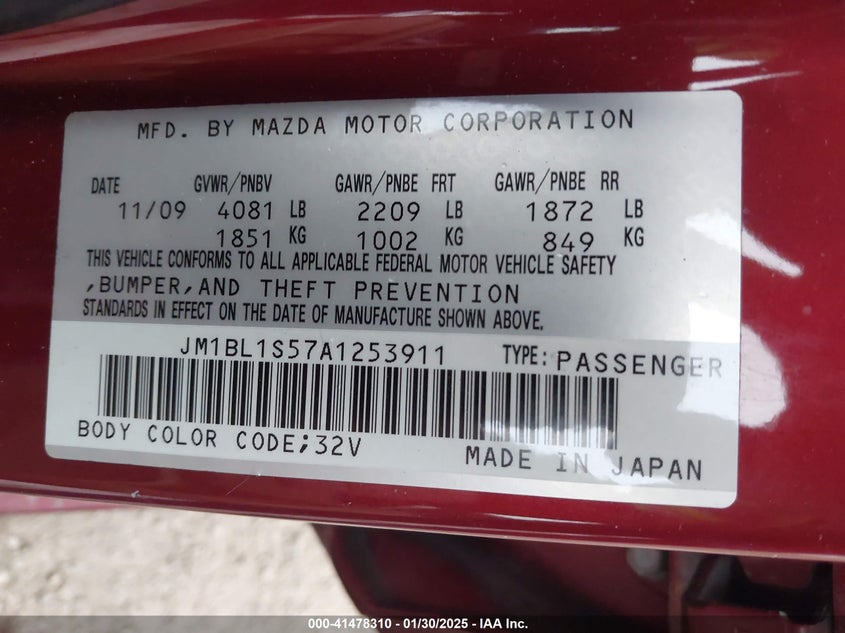 2010 MAZDA MAZDA3 VIN: JM1BL1S57A1253911