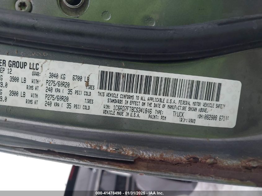 2012 Ram 1500 St VIN: 1C6RD7FT8CS341846 Lot: 41478498