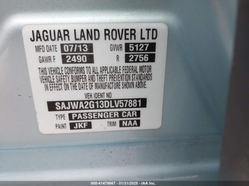2013 Jaguar Xj Xjl Portfolio VIN: SAJWA2G13DLV57881 Lot: 41478667