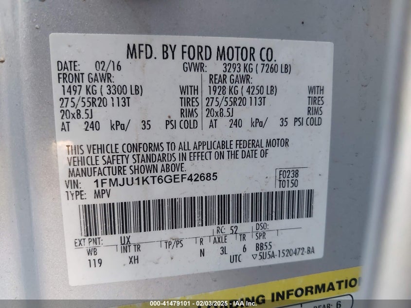 2016 FORD EXPEDITION VIN: 1FMJU1KT6GEF42685