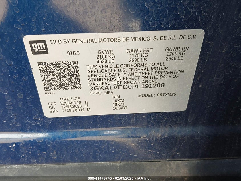 2023 GMC TERRAIN VIN: 3GKALVEG0PL191208