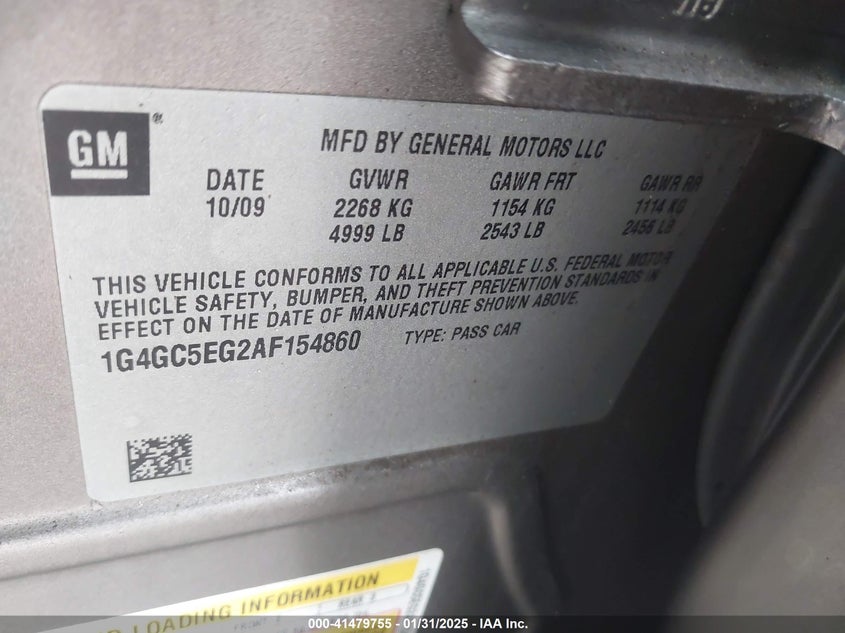 2010 BUICK LACROSSE VIN: 1G4GC5EG2AF154860