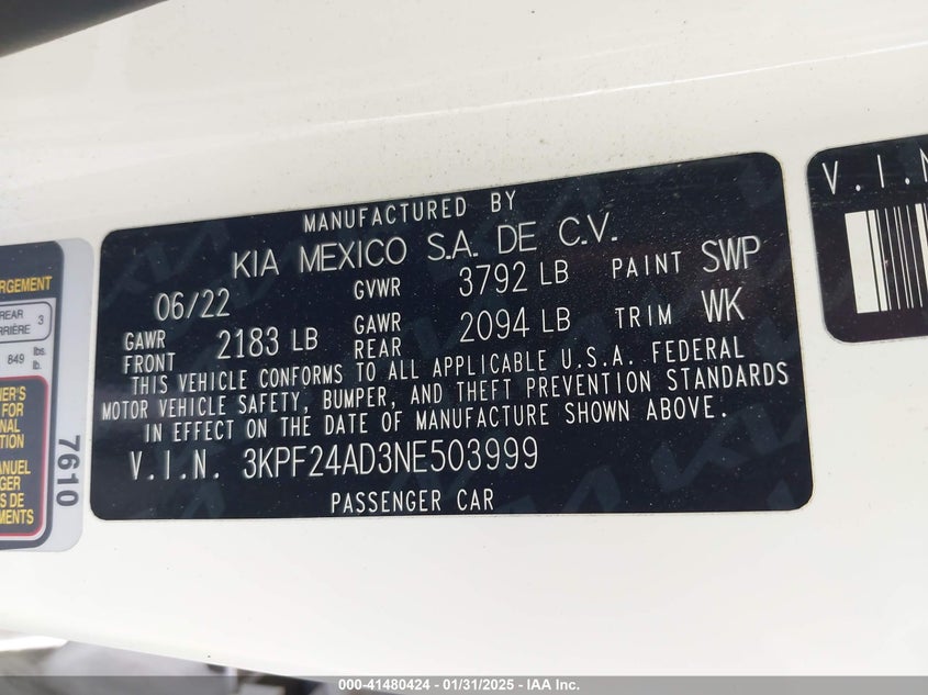 2022 KIA FORTE LXS - 3KPF24AD3NE503999
