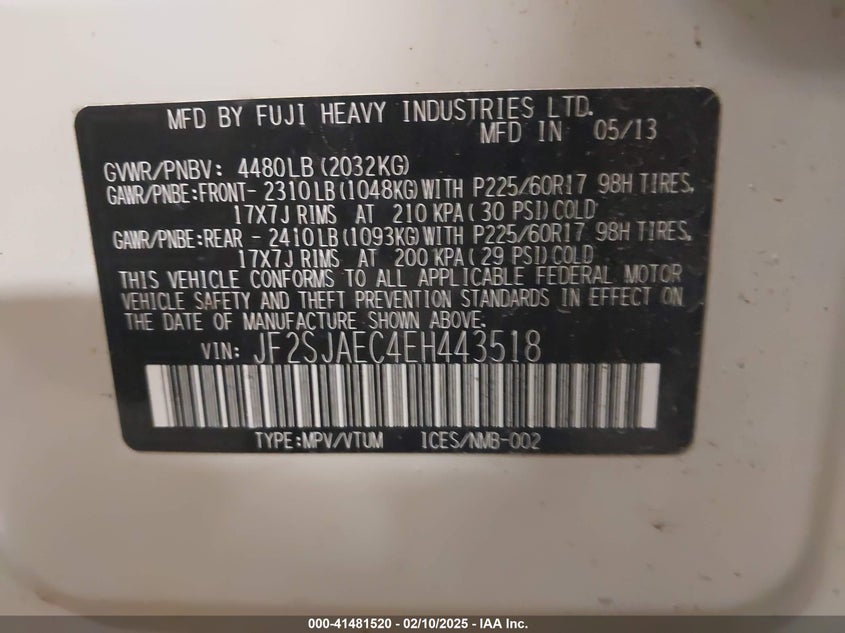 2014 SUBARU FORESTER 2.5I PREMIUM - JF2SJAEC4EH443518