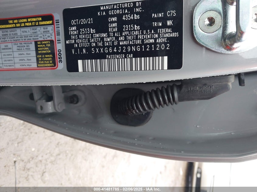 2022 KIA K5 VIN: 5XXG64J29NG121202