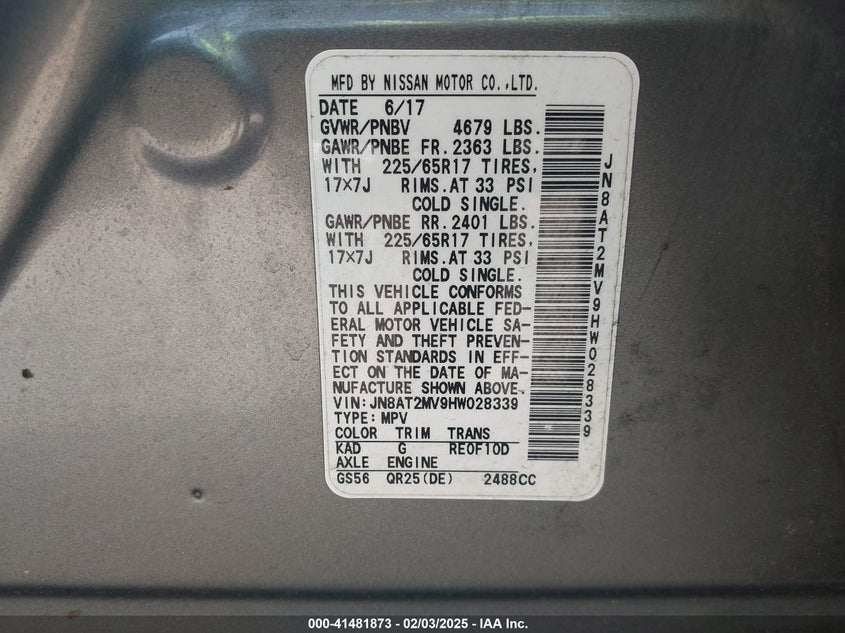 2017 NISSAN ROGUE SV - JN8AT2MV9HW028339