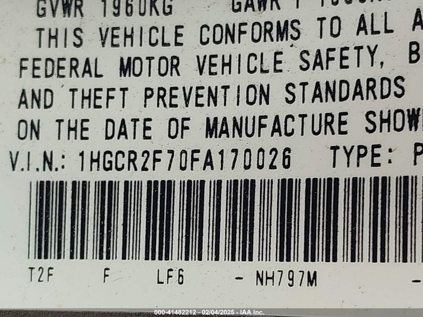 2015 HONDA ACCORD VIN: 1HGCR2F70FA170026