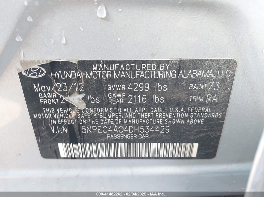 2013 HYUNDAI SONATA LIMITED - 5NPEC4AC4DH534429