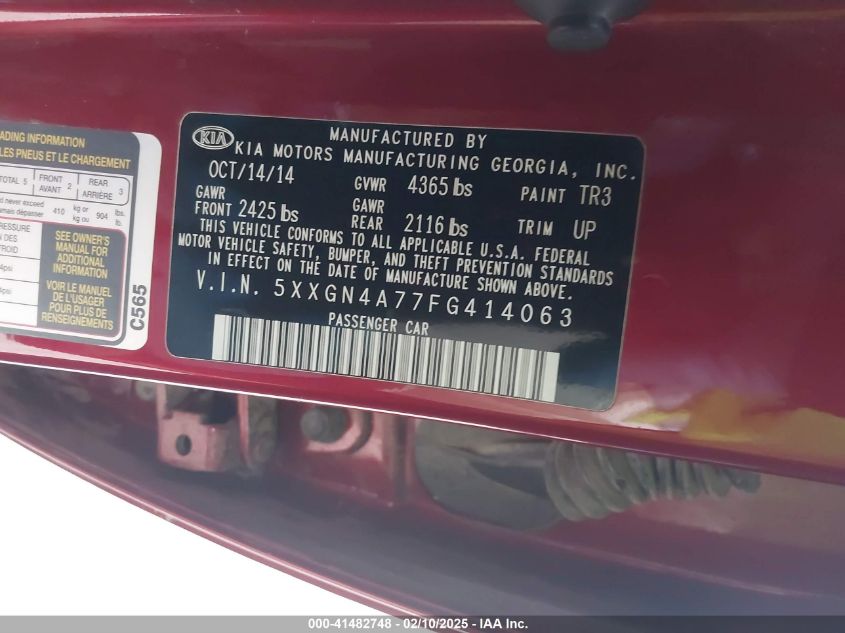 2015 Kia Optima Ex VIN: 5XXGN4A77FG414063 Lot: 41482748